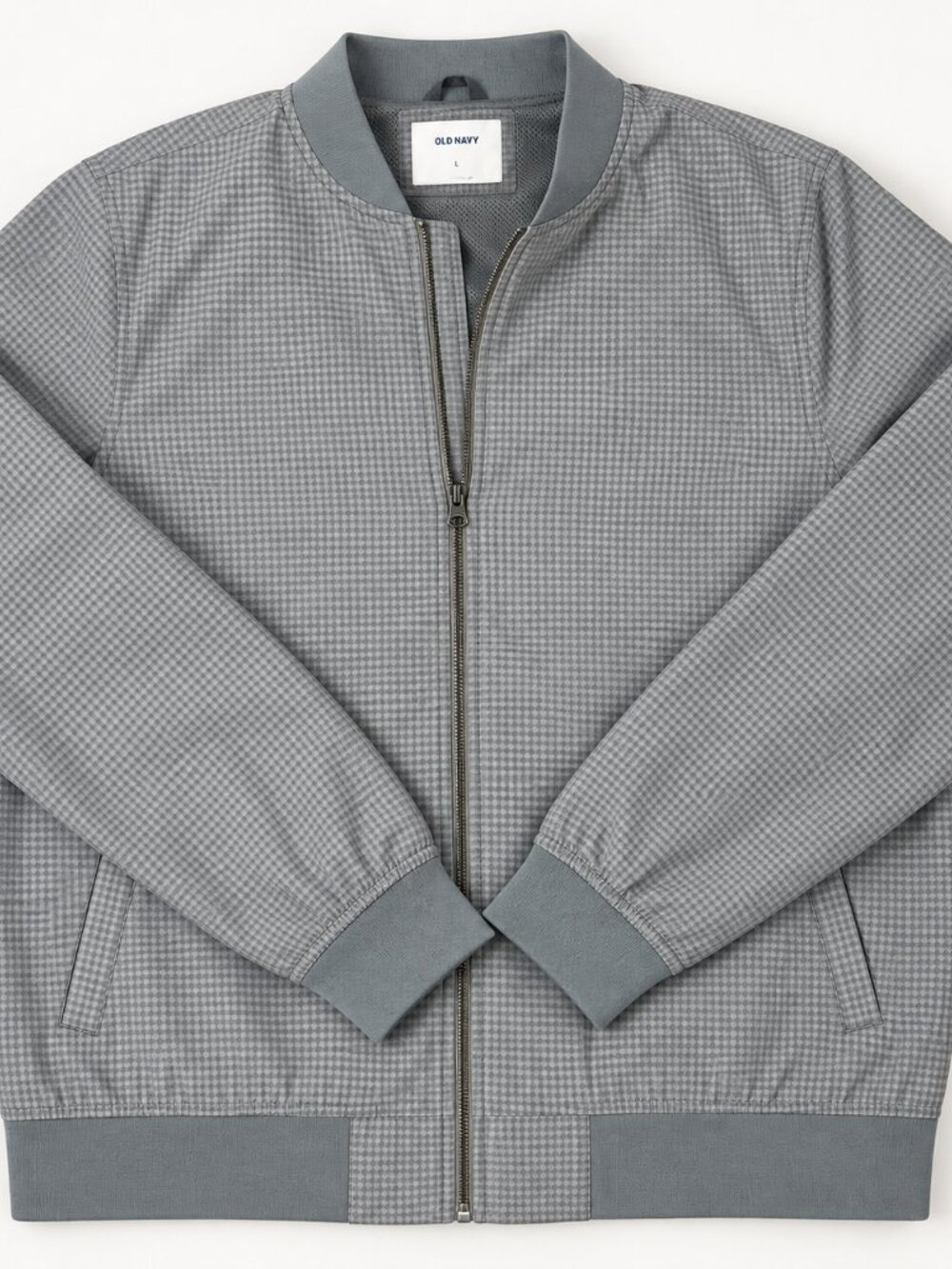 NWT Old Navy Men’s L Gray Houndstooth Water Resistant Bomber Jacket